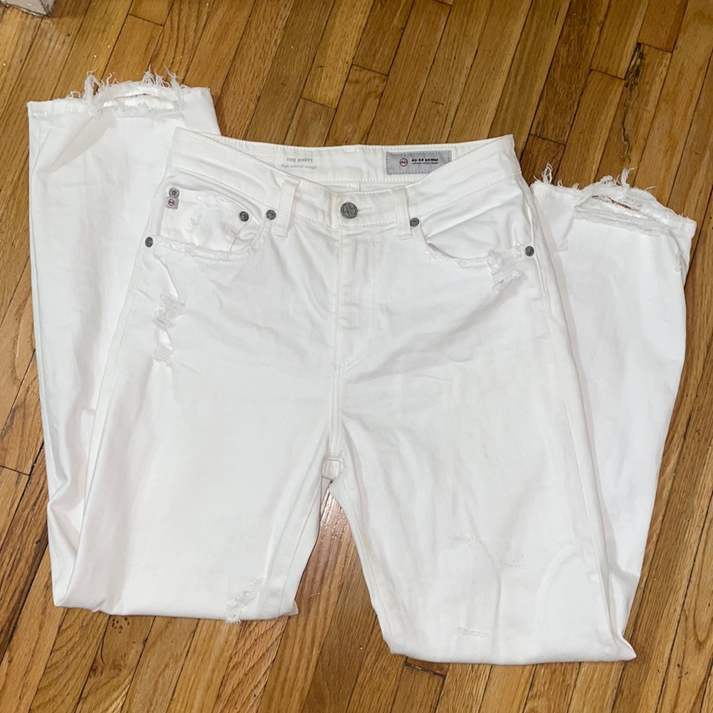 AG white straight leg Rhett jeans